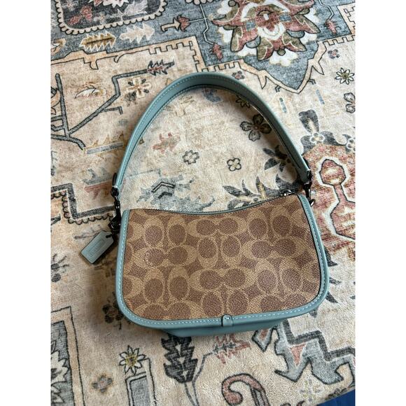 Coach Swinger 20 Bag in Signature Canvas Logo C Leather Mini Shoulder Purse Teal - Picture 5 of 16